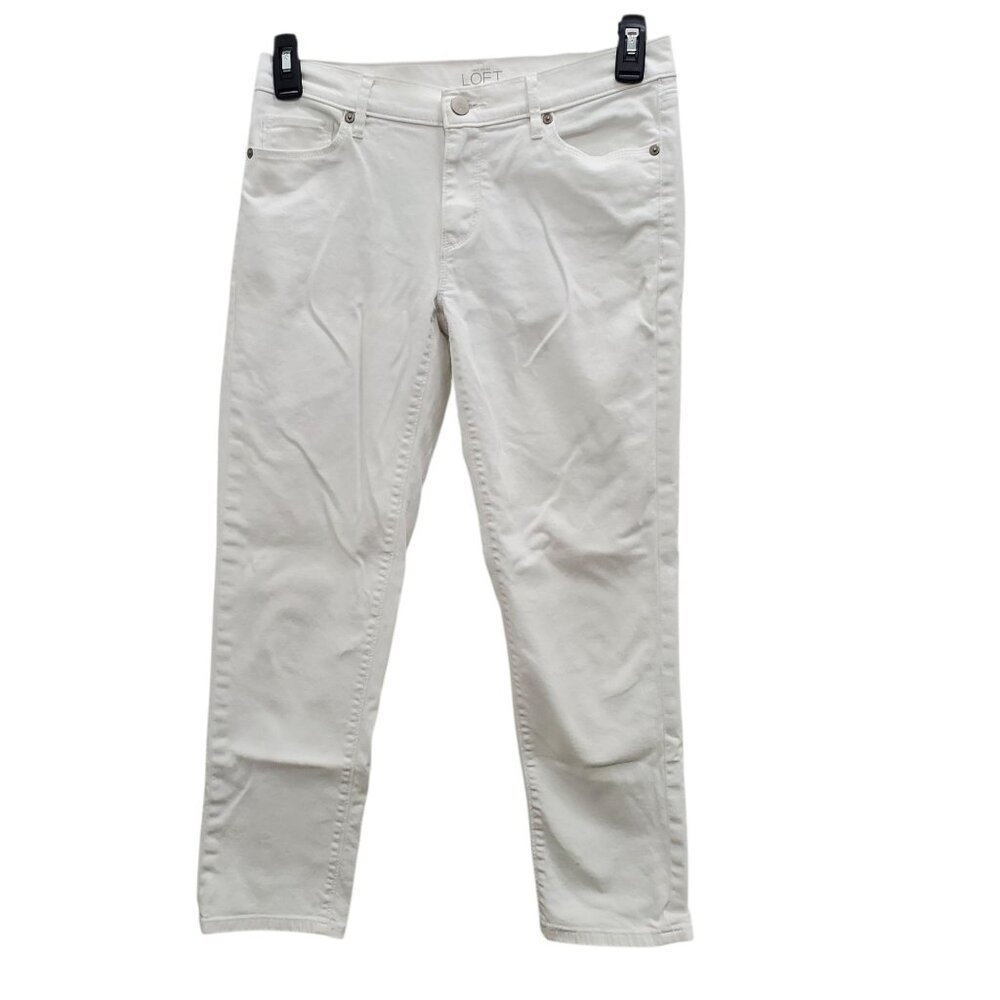 Ann Taylor LOFT Modern Cuffed‎ Crop Women's White Stretch Denim Jeans Size 28/6